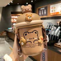 Cute thermos cup girls super cute portable stainless steel Bear Cup with a high value water Cup childrens water bottle bottle
