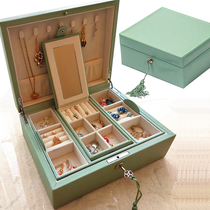 High-grade jewelry box leather with lock wooden European jewelry box jewelry storage box Princess Korean girl gift