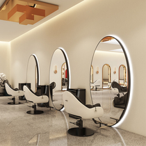  Net red tide model mirror table hair salon special barber shop single-sided wall-mounted round mirror wall-mounted LED touch hair salon