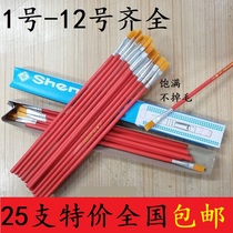 Shanghai oil brush factory raw flower red Rod nylon hair flat head acrylic paint special oil brush does not lose hair pen