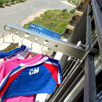 Punch-free stainless steel drying rack balcony single pole double pole quilt indoor and outdoor window clothes bar anti-theft net