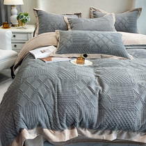 Autumn and winter milk velvet plus velvet thick coral velvet four-piece simple super soft quilt cover double bed home