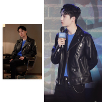 Hong Kong Wang Yibo star same leather clothing sheep leather slim Korean soft leather jacket trend motorcycle mens coat