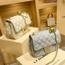 Hong Kong MK Women bag small fragrant wind diamond grid chain bag square fat small golden ball shoulder bag female 2021 Winter New