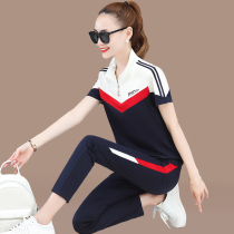 Casual Suit Women Summer 2022 Stand New Tide Looser Slim Short Sleeve Pure Cotton Running Sportswear Two Sets