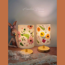 Plant flower table lamp diy linen art lamp Home atmosphere lamp Night lamp Dry flower embossing salon hand-made lamp