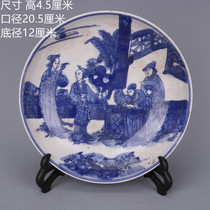 Qing Kangxi blue and white figure pattern plate antique old goods porcelain home Chinese style antique antique antique antique collection