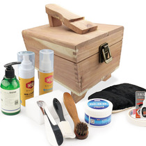 Solid wood shoe box tools Household shoe polish Shoe brush artifact set Glossy leather shoe care cleaner decontamination