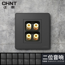 Chint 86 switch socket dark gray four-head Audio two-position two-set Audio audio speaker wiring panel concealed