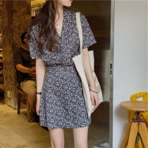 Korean womens clothing 2021 summer new net red suit skirt female Korean version of the thin temperament small fragrance V-neck dress