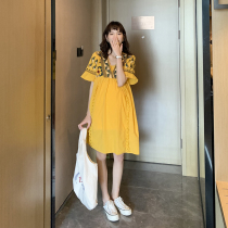Boho ~ Maternity summer dress fashion embroidered V-neck small loose large size fairy dress spicy mom