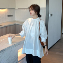 Spring pregnant woman wearing a hitch profile shirt temperament advanced sensation Tidal Moms Daily Commute Round Collar Long Sleeve Hooded Sweatshirt