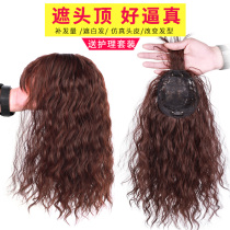 Top replacement hair piece real hair wool curly wig piece female curly hair fluffy and seamless cover white hair cover bangs wig hair block