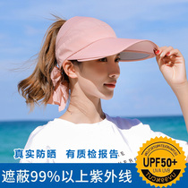 Cap Childrens summer sun visor sunscreen cap Cycling anti-UV cover face thin empty top sun hat exposed ponytail