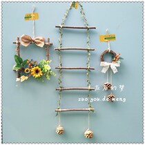 Left and right dreams natural dry branches handmade creative pendant hanging ladder rattan ring rattan ring wall hanging three-piece set