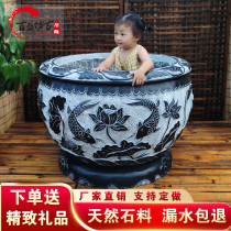 Imitation ancient stone carving fish tank flower pot natural green stone lotus pond stone basin stone tub door sea courtyard swing piece stone water cylinder