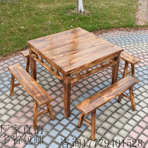 Square table square solid wood antique eight fairy table economic dining table and chair combination snack bar food stalls home
