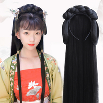 Hanfu wig Hair bun Hair hoop Female hairstyle Full headgear One-piece hair bag Ancient costume Ancient style modeling pad hair set