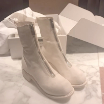 Guide ghost Emperor womens boots pl2 zipper white boots new leather Martin boots thick heel short boots female spring and autumn single boots
