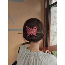 chilichili Butterfly Hairpin Bamboo Festival Womens Long Hair Hair Headwear Hand Crochet Hairpin Temperament Weaving Custom