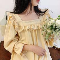 Korean court princess long nightgown women spring and autumn cotton cute fairy long sleeve pajamas thin home clothes