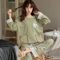Spring and autumn long-sleeved trousers pajamas women Spring and Autumn students cute two-piece long-sleeved trousers home clothes women can wear