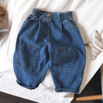 Spring Summer Models Childrens New Jeans Han Version Nostalgic Jeans Baby Boy Girl Knee Patch Casual Pants