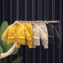Autumn and winter set 2021 new boys and girls plus velvet padded cotton suit set Joker baby Foreign style two sets tide