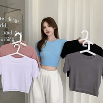 Modern dance practice suit 2021 new versatile dance short slim round neck thin jazz dance clothing top