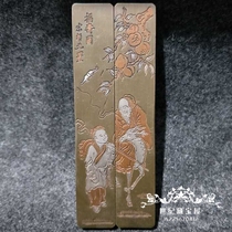 Fine brass calligraphy town size student teacher gift room press ruler pure copper Fu Shou picture Paper pair