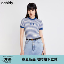 ochirly Euro time Force 2022 new spring dress logo Jacquard Crash color Rotattoo Stylish Short Sleeve Needle Weaselwear