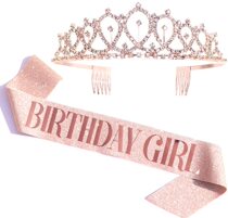Sparkling Girls Birthday Decoration Shoulder Strap Etiquette With Birthday Girl Sash Crown 21-30-year-old party