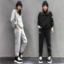 European station plus velvet sweatsuit suit women 2021 New Fashion casual thickening two-piece set
