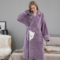 Light luxury design ~ Flannel bathrobe long Robe Women autumn and winter ladies cartoon warm loose thick bathrobe