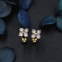 24 points Big Diamond clover diamond stud earrings 18K gold earrings rose gold platinum real drill earrings coffee drill