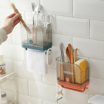 Kitchen chopsticks tube storage box home creative multifunctional wall hanging non-perforated drain chopsticks basket cage spoon rack