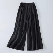 Winter Chinese womens trousers cotton and linen thick and velvet warm wide leg pants loose thin linen tea clothing pants Chinese style