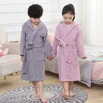 Childrens kimono cotton bathrobe boys and girls autumn and winter thickened towel dressing gown cotton hooded swimming baby bathrobe