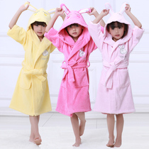 Xinmezhu children bathrobe pure cotton towel with cap toilet bathrobe boys and girls all cotton gown thickening summer autumn and winter