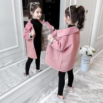 Girl woolen coat spring 2021 New Korean version of childrens clothing foreign style little girl long childrens woolen coat