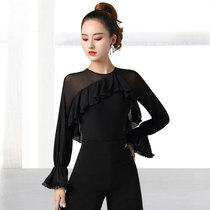 Danbaolo brand Latin dance clothing bubble sleeve black practice suit womens 2021 one-piece Latin mesh top