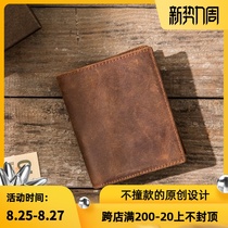  Handmade crazy horse leather first layer cowhide retro style vertical mens wallet simple old leather womens wallet