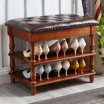 American solid wood changing shoes stool storage stool can sit on a shoe stool multifunction log sofa stool for home changing shoe holder dermis