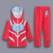 Childrens Ultraman swimsuit Boys split long sleeve swimsuit Middle and small children with mask sunproof trousers Swimsuit