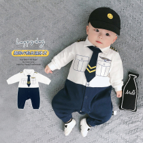  2021 spring and autumn new captain baby clothes pure cotton one-piece male baby western style British year-old harem climbing clothes