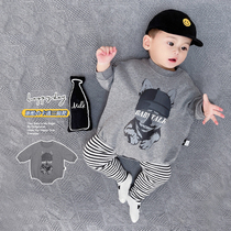 2021 baby spring and autumn cartoon fashion one-piece romper male baby net red tide pure cotton newborn triangle climbing suit