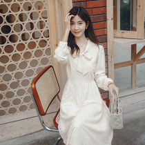 Homestay long sleeve dress female 2021 New temperament gentle thin long French lace skirt waist