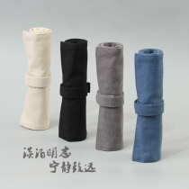 Japanese literary retro roller curtain pen bag large and middle school students pen curtain canvas roll pen bag simple large capacity men and womens stationery bag storage bag net red ins pen box shake sound same model
