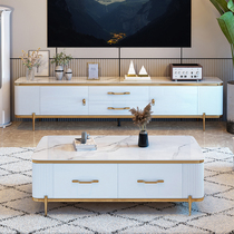 Light Extravagant Light Rockboard Tea Table TV Cabinet Combination Suit Home small family Type modern minimalist toasted Lacquered Enclosures