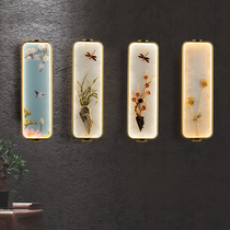 New Chinese background wall lamp decorative painting Chinese style modern all copper light luxury dining room bedroom living room bedside lamp